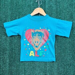 VTG ALF T-Shirt Kids Small Blue Heart Graphic Distressed TV Show Cartoon 80s